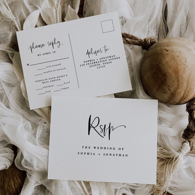 Modern Black and White Wedding | Meal Choice RSVP Postcard (Creator Uploaded)