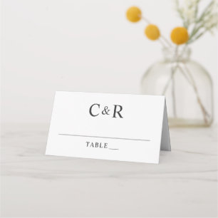 Modern Black and White Wedding Monogram Initials Place Card