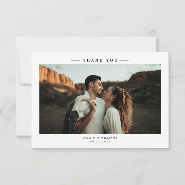 Modern Black and White Wedding Photo  Thank You Card (Front)