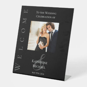 Modern Black and White-Wedding Photo Welcome Sign- Pedestal Sign
