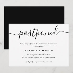 Modern Black and White Wedding Postponement Announcement
