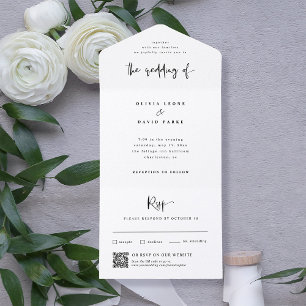 Modern Black and White   Wedding QR Code All In One Invitation
