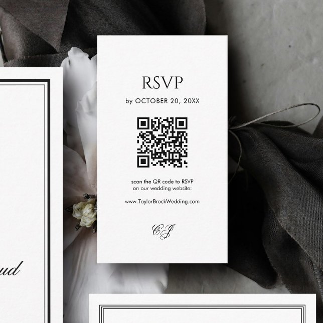 Modern Black and White Wedding RSVP Qr Code Enclosure Card (Creator Uploaded)