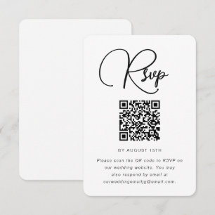 Modern Black and White Wedding RSVP with QR Code Card