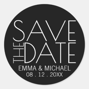 Modern Black and White Wedding Save the Date Classic Round Sticker