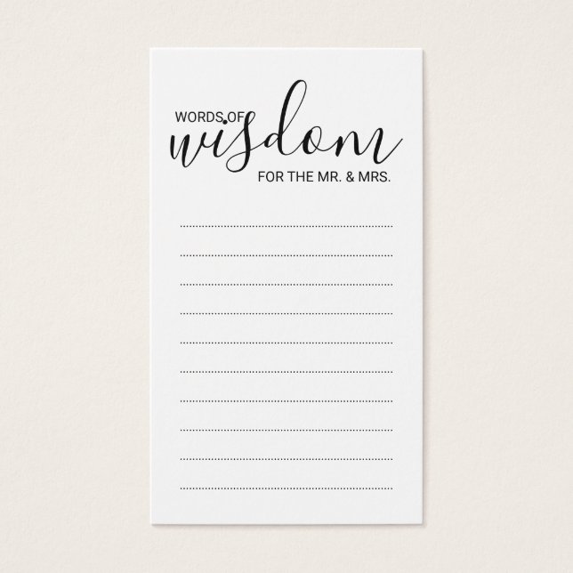 Modern Black and White Wedding Words of Wisdom (Front)