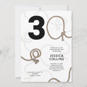 Modern Black and White Western 30th Birthday Party Invitation