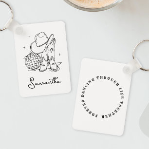 Modern Black and White Western Disco Cowgirl Bff Keychain