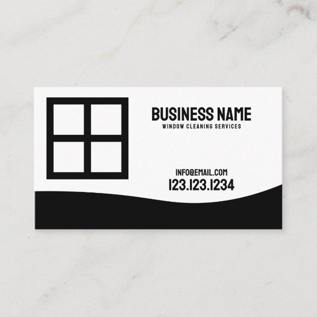Modern Black and White Window Cleaning Business Card (Front)