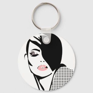 Modern black and white woman portrait minimalist  keychain