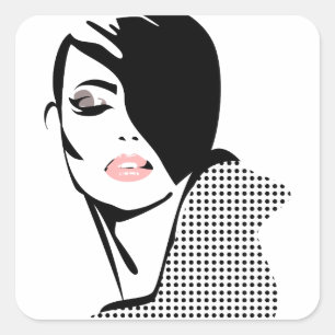 Modern black and white woman portrait minimalist square sticker