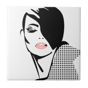 Modern black and white woman portrait minimalist  tile