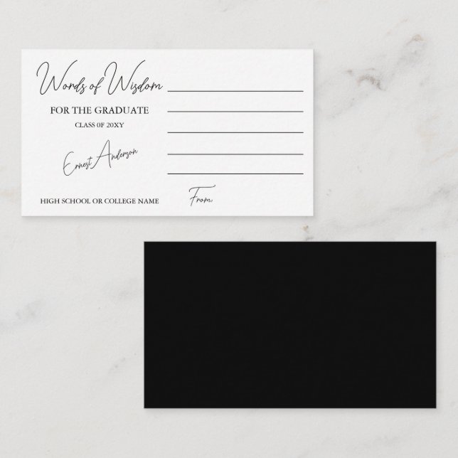 Modern Black and White Words of Wisdom Graduation Enclosure Card (Front/Back)