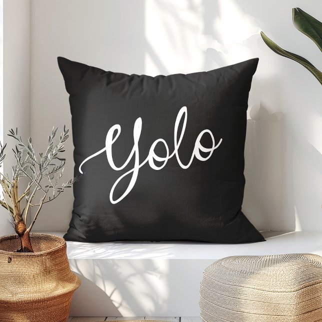 Modern Black and White YOLO Typography  Throw Pillow (Creator Uploaded)