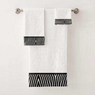 Modern Black and White Zebra Pattern on White Bath Towel Set