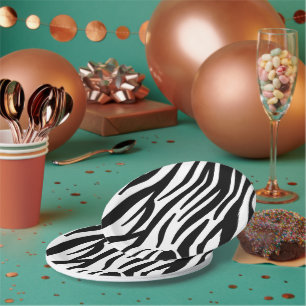 Modern Black and White Zebra Pattern Paper Plate