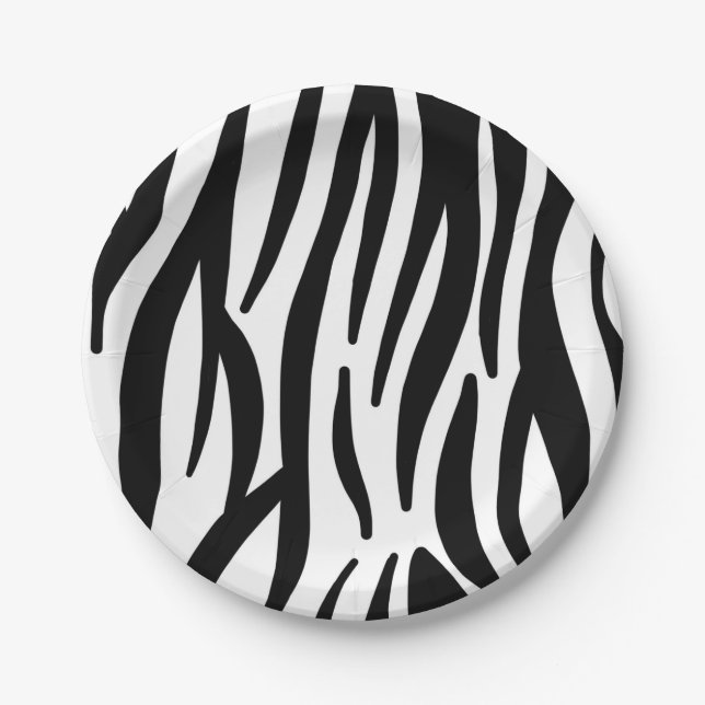 Modern black and white zebra stripes pattern paper plate (Front)