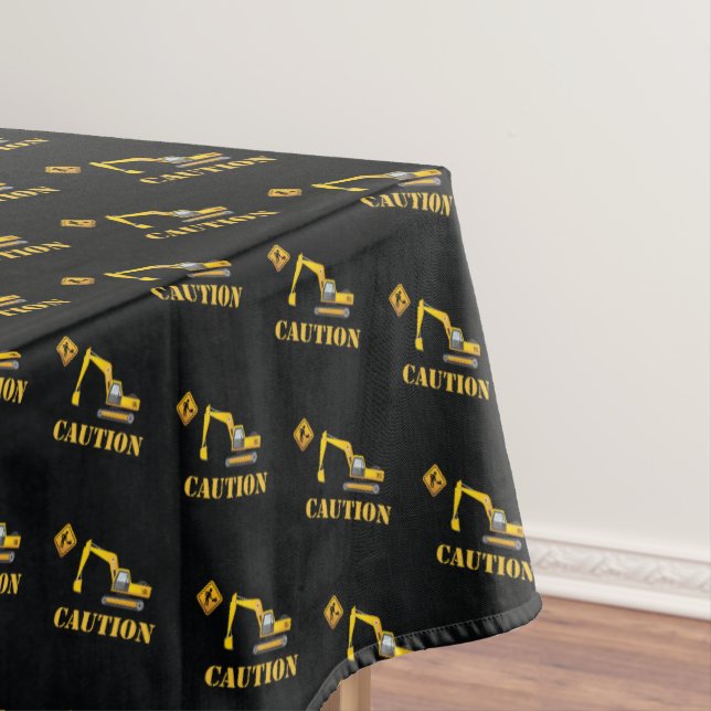 Modern Black and Yellow Construction Party Caution Tablecloth (In Situ)