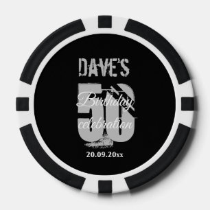 Modern Black Any Age 50 Birthday Party Favor Poker Chips