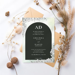 Modern Black Arch Floral Wedding Invitation
