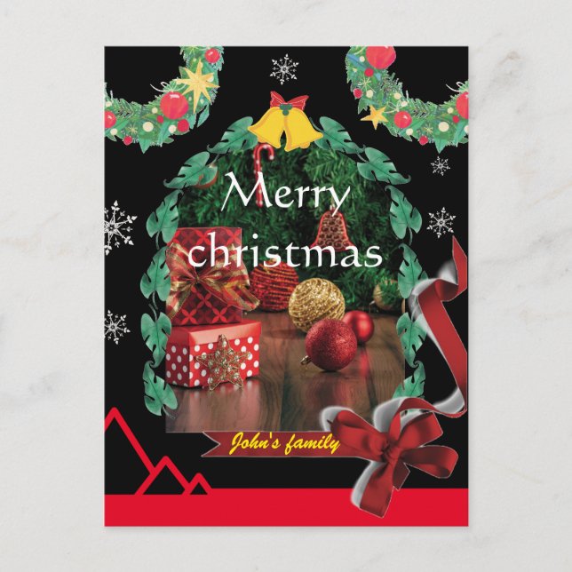 Modern black arch photo chic merry christmas holiday postcard (Front)