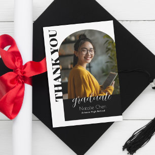 Modern Black Arch Photo Graduate Thank You Card