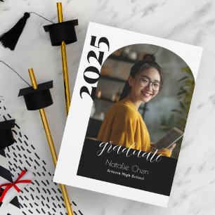 Modern Black Arch Photo Graduation Celebration Invitation