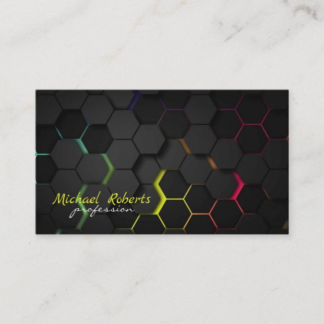 Modern Black Background With Hexagon Business Card (Front)
