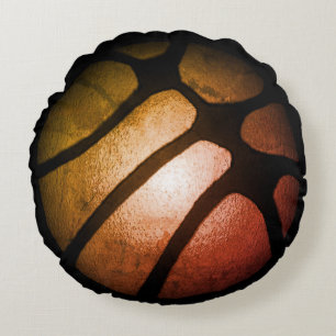 Modern Black Basketball Ball Sports Round Pillow