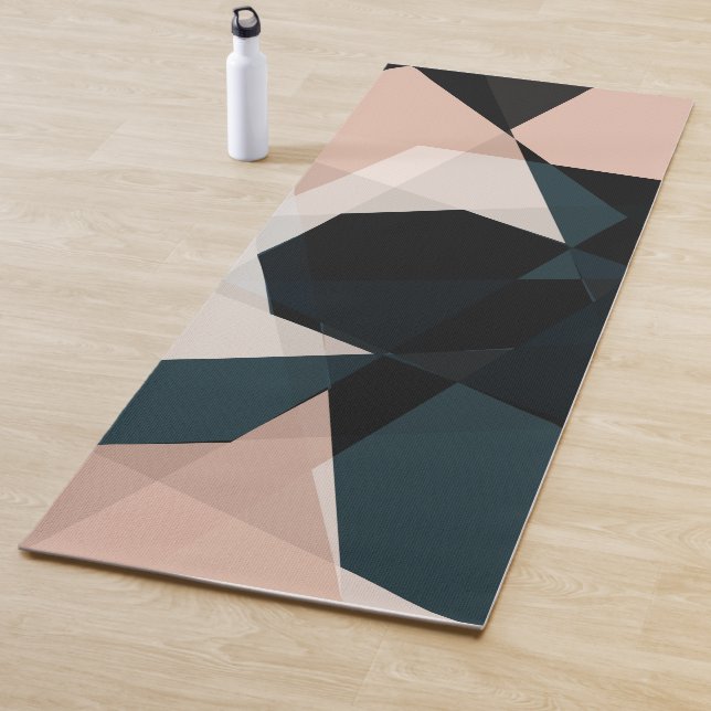 Modern Black Beige Geometric Abstract Pattern Yoga Mat (In Situ)