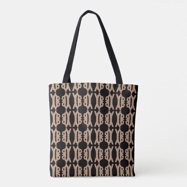 Modern Black & Beige Shape Pattern Tote Bag (Back)
