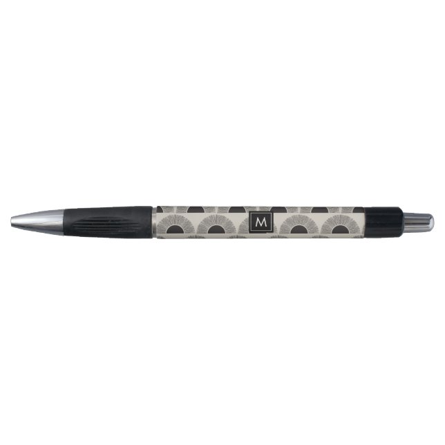 Modern Black & Beige Sunset Abstract Art Monogram Pen (Front)