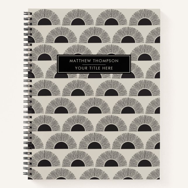 Modern Black & Beige Sunset Abstract Art Pattern Notebook (Front)