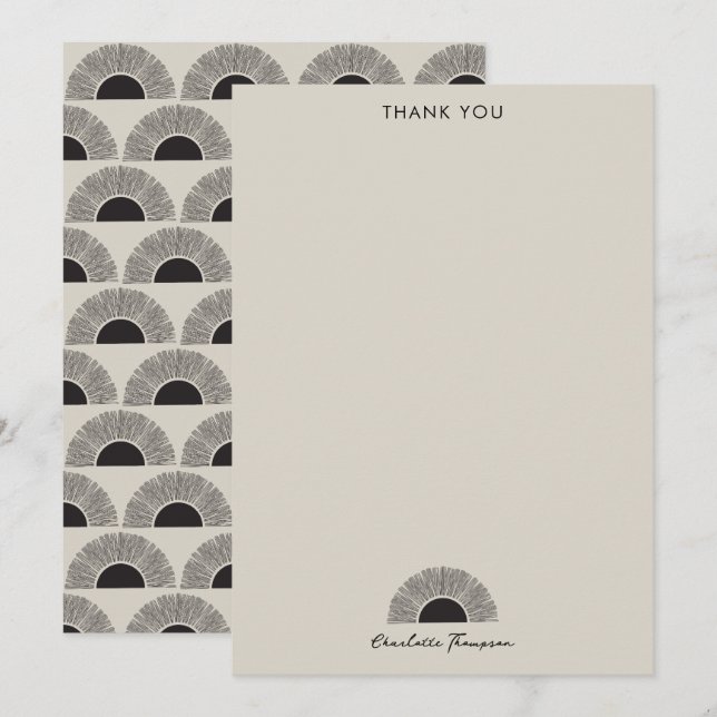 Modern Black & Beige Sunset Abstract Art Pattern Thank You Card (Front/Back)