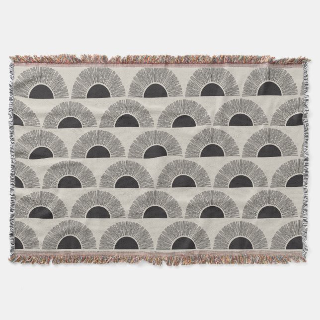 Modern Black & Beige Sunset Abstract Art Pattern Throw Blanket (Front)