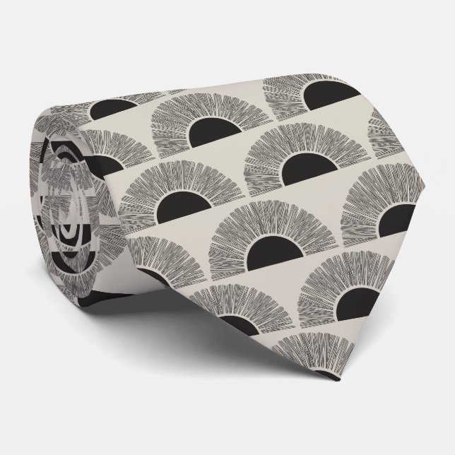 Modern Black & Beige Sunset Abstract Art Pattern Tie (Rolled)