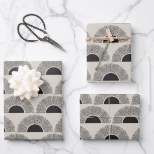Modern Black & Beige Sunset Abstract Art Pattern Wrapping Paper Sheet