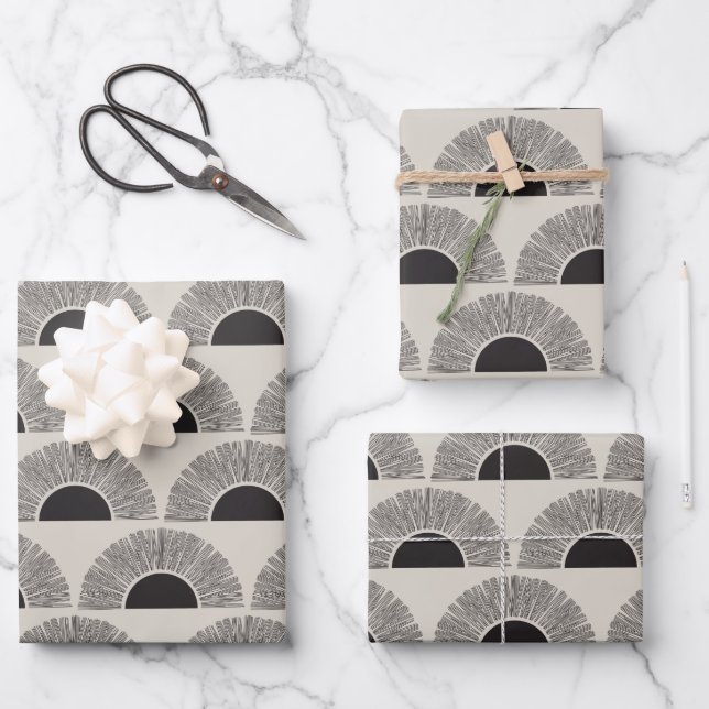 Modern Black & Beige Sunset Abstract Art Pattern Wrapping Paper Sheet (Front)