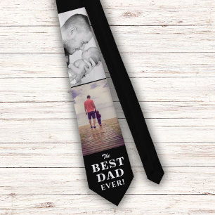 Modern Black Best Dad Ever Father`s Day 2 Photos Tie