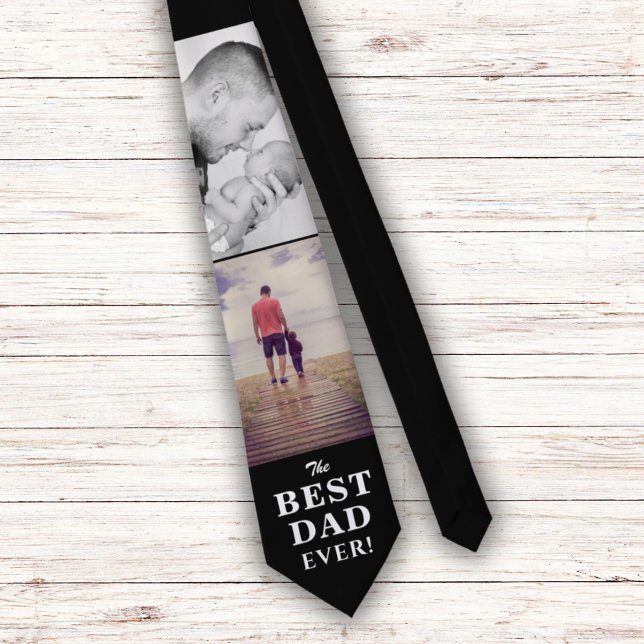 Modern Black Best Dad Ever Father`s Day 2 Photos Tie (Creator Uploaded)