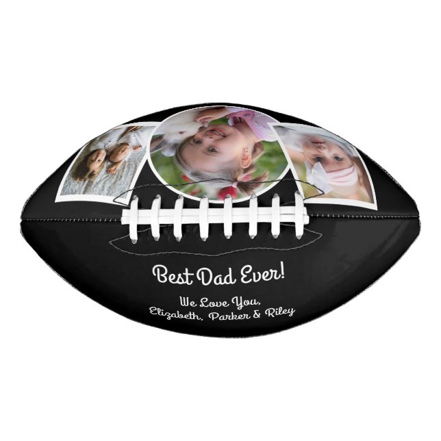 Modern Black Best Dad Ever Photo Collage Football (Front)