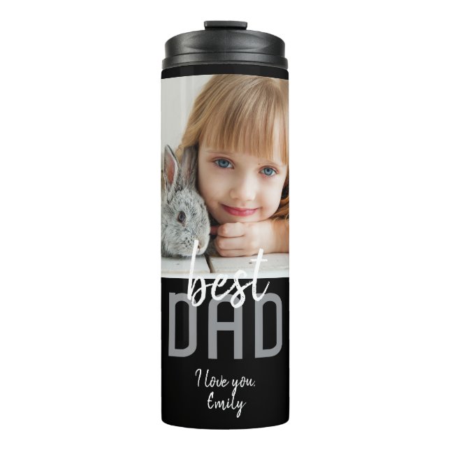 Modern Black Best Dad Photo Father`s Day Thermal Tumbler (Front)