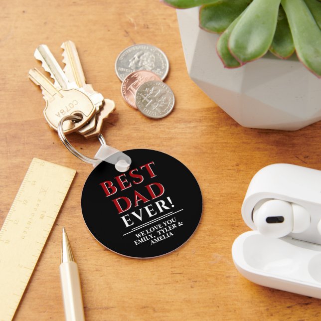 Modern Black Best Dad Typography Father`s Day  Keychain (Desk)