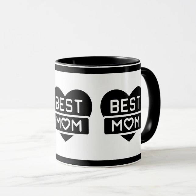 Modern Black Best Mom Happy Mother's Day Heart Mug (Front Right)