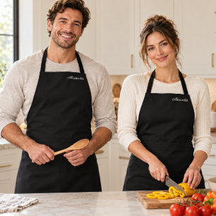 Modern Black Blank template, White Script Apron