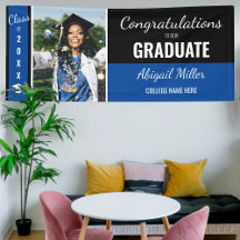 Modern Black & Blue Congratulations Graduate Photo