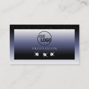 Modern Black Blue Gradient Sparkle Jewels and Logo Business Card