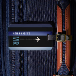 Modern Black Blue Passport Cover With His Name Luggage Tag