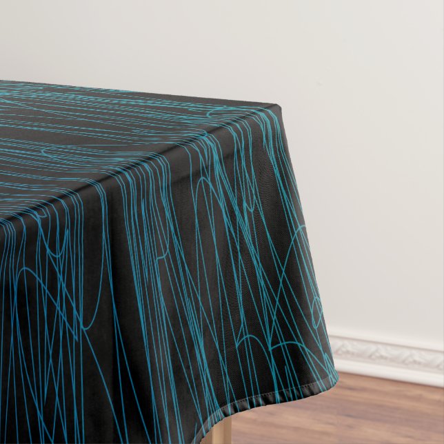 Modern Black Blue Teal Dark Abstract Texture Cool Tablecloth (In Situ)