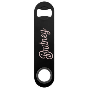 Modern Black Blush Dusty Pink Monogram and Name Bar Key